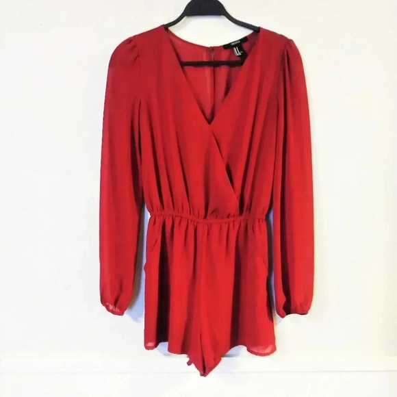 Forever 21 Pants - Forever 21 Maroon Long Sleeve Romper